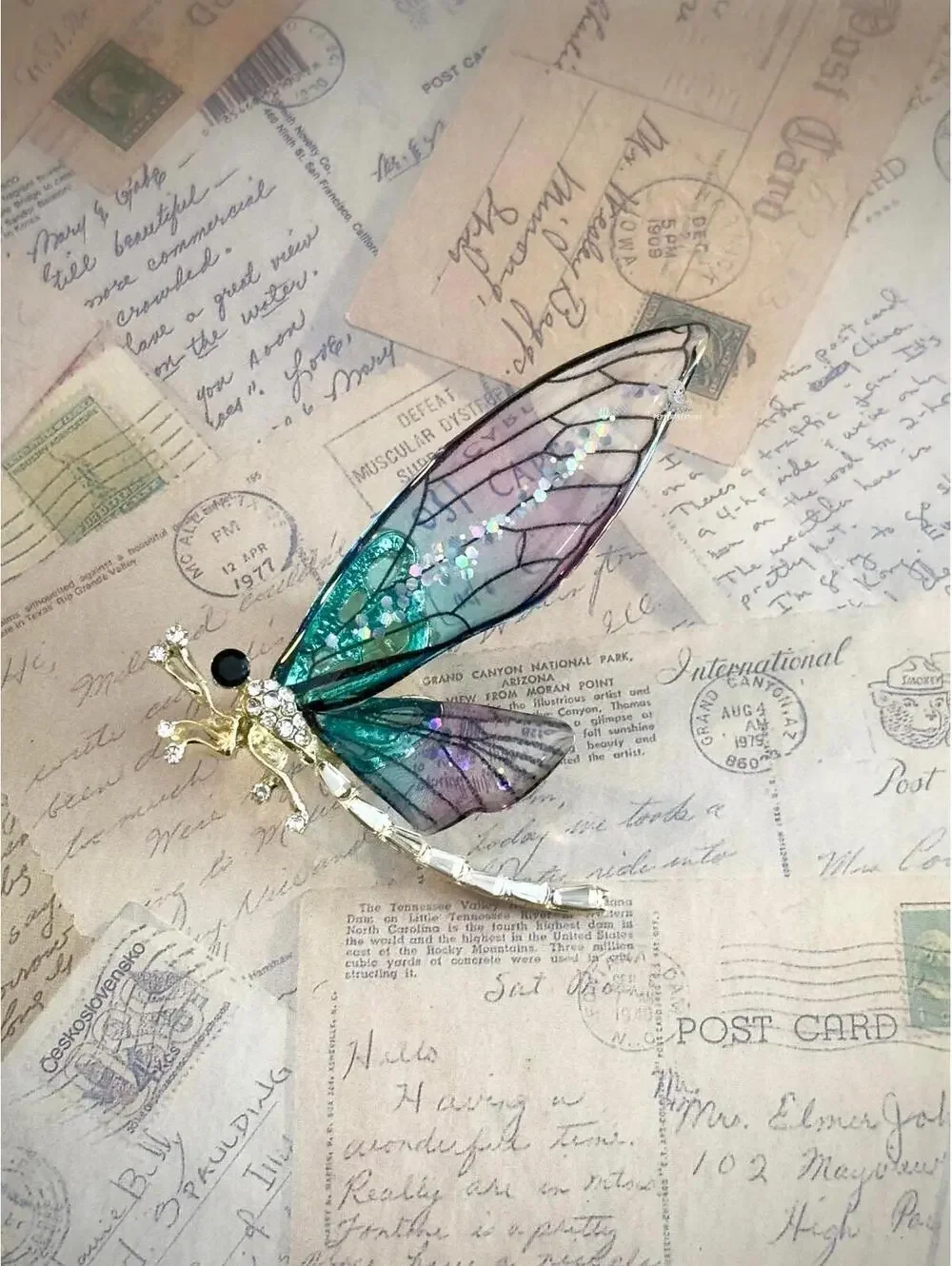 Dragonfly Brooch – Iridescent Wings, Crystal Accents, Statement Jewelry